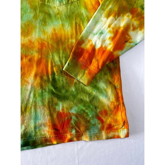 Ice Dyed Carhartt Long Sleeve T-Shirt Lime Green Orange Yellow Large L - Picture 4 of 11